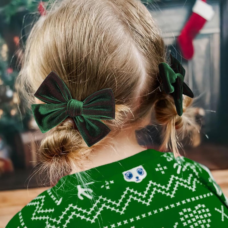 ONENINEDREAM Baby Girl St. Patrick's Day Hair Accessories - Green Velvet Bows, Alligator Clips, and Hairpins for Toddlers and Kids - Image 3